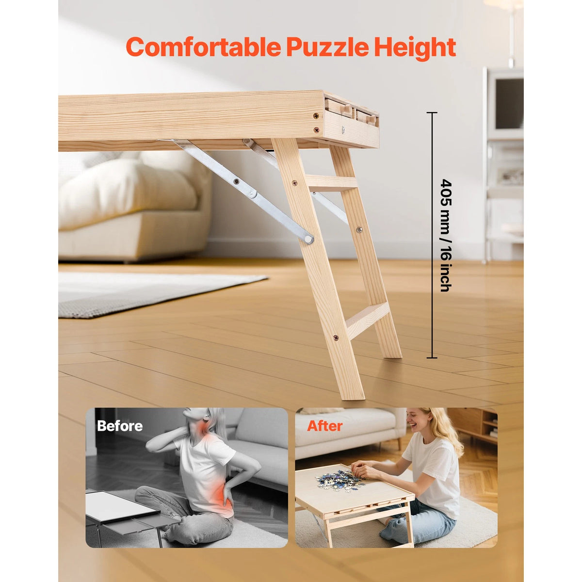 Foldable Wooden Puzzle Table with Drawers & Clear Cover for 1500 Pieces