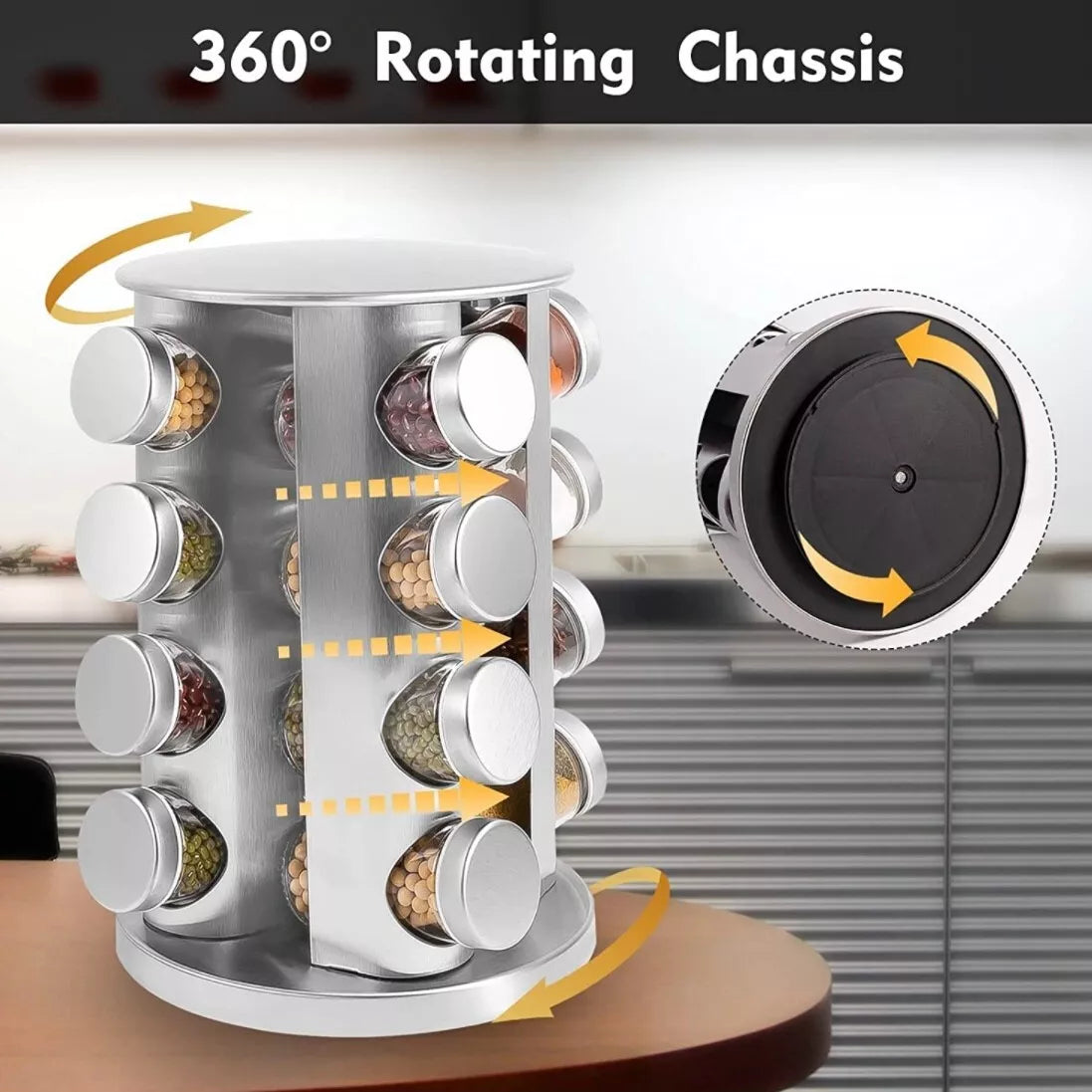 16 Jar Rotating Spice Rack Organizer with Glass Jars and Label Set