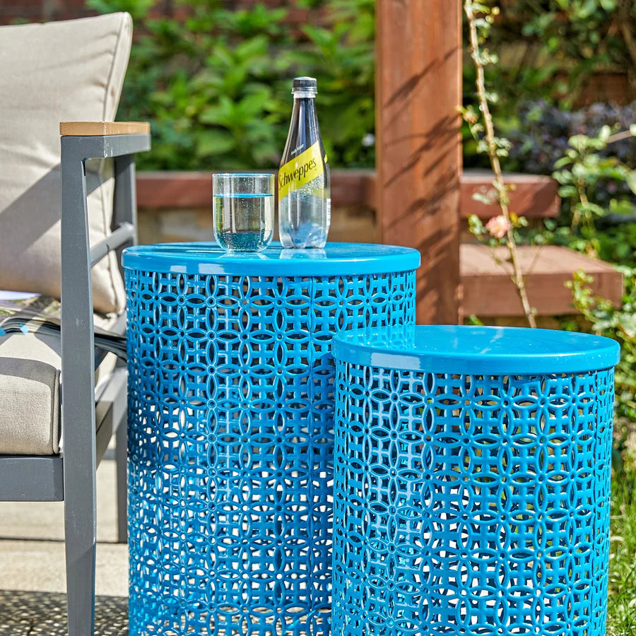 Set of 2 Metal Garden Stools Multi-Use Outdoor Accent Tables & Seats