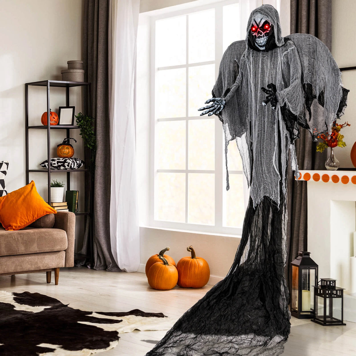 12.1FT Giant Hanging Skeleton Ghost with Sound Effects and Red LED Eyes