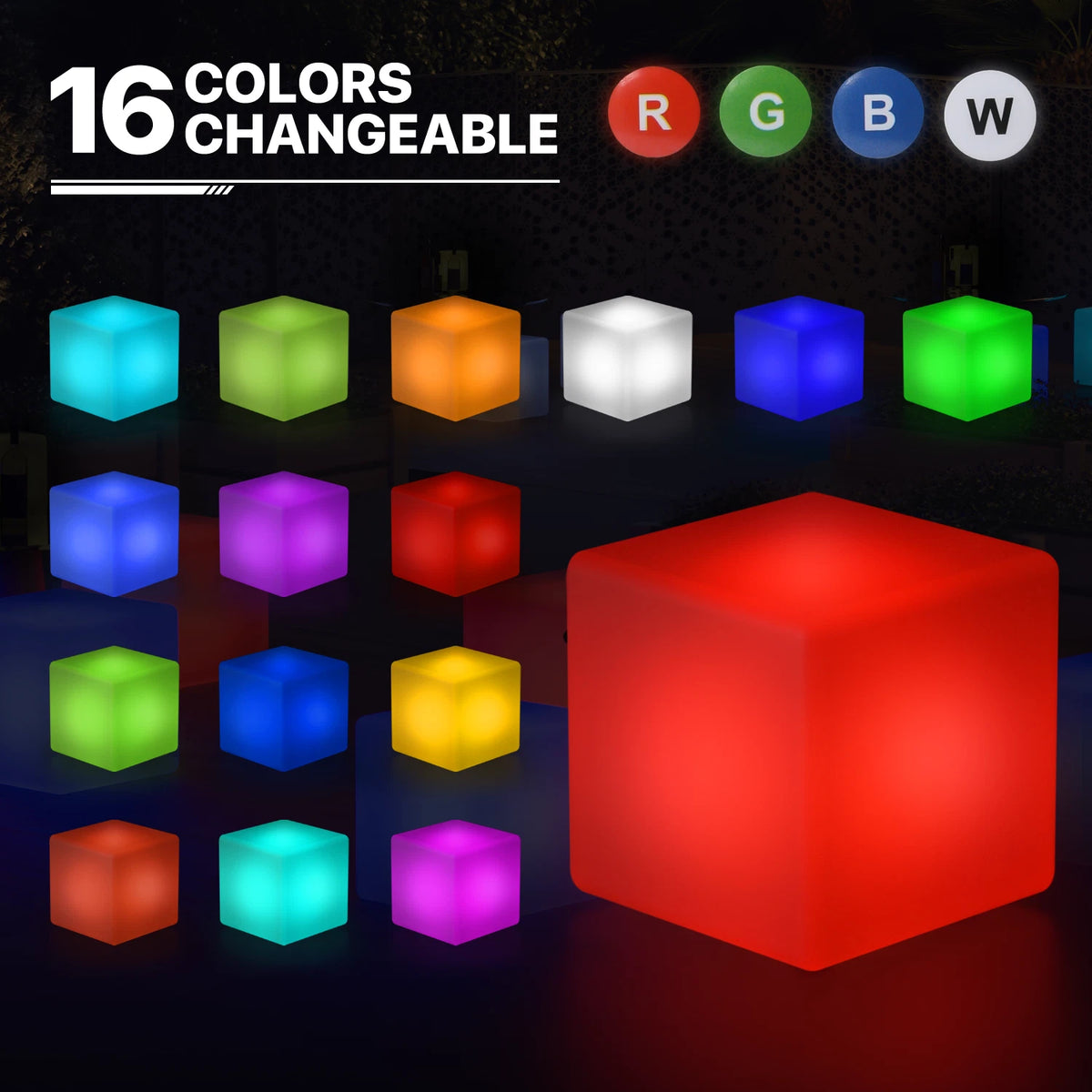 16" LED Cube Bar Stool Chair with Remote Control and 16 RGB Colors