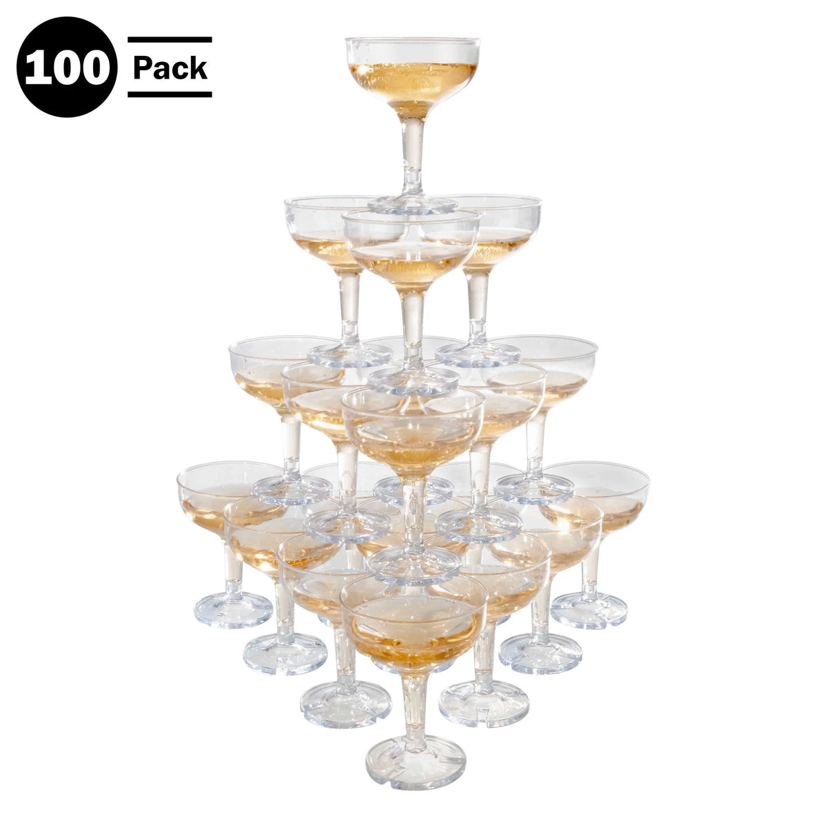 100-Pack Clear Reusable Plastic Champagne Coupe Glasses for Parties & Weddings