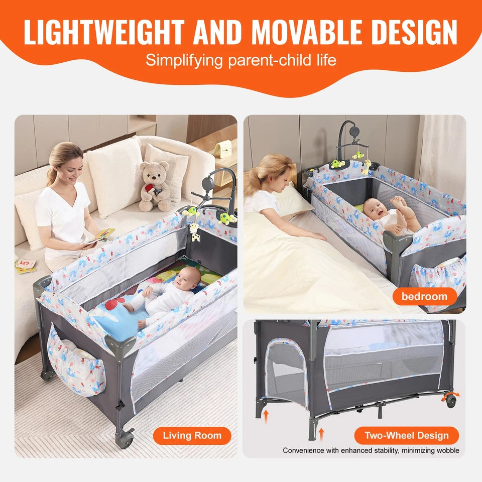 Foldable Baby Bassinet with Changing Table, Storage & 77 lbs Capacity