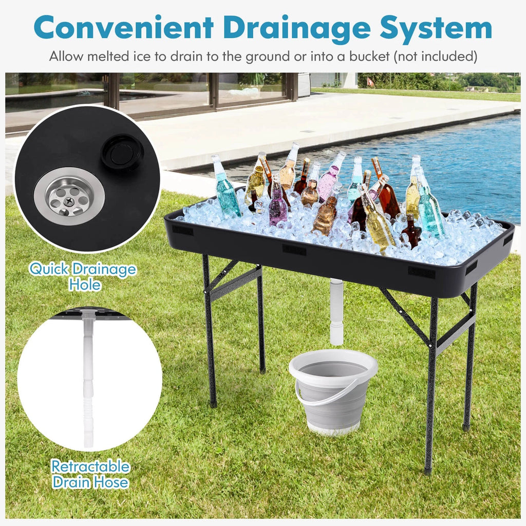 Portable 4FT Ice Cooler Table Party Drink Station with Skirt Black