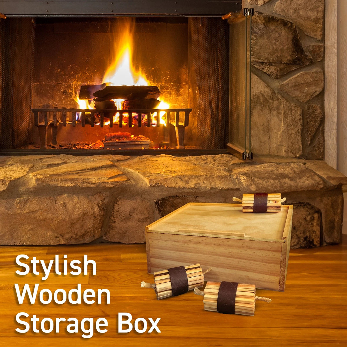 20-Pack Natural Pine Fire Starter Sticks with Storage Box for Camping & Fire Pits