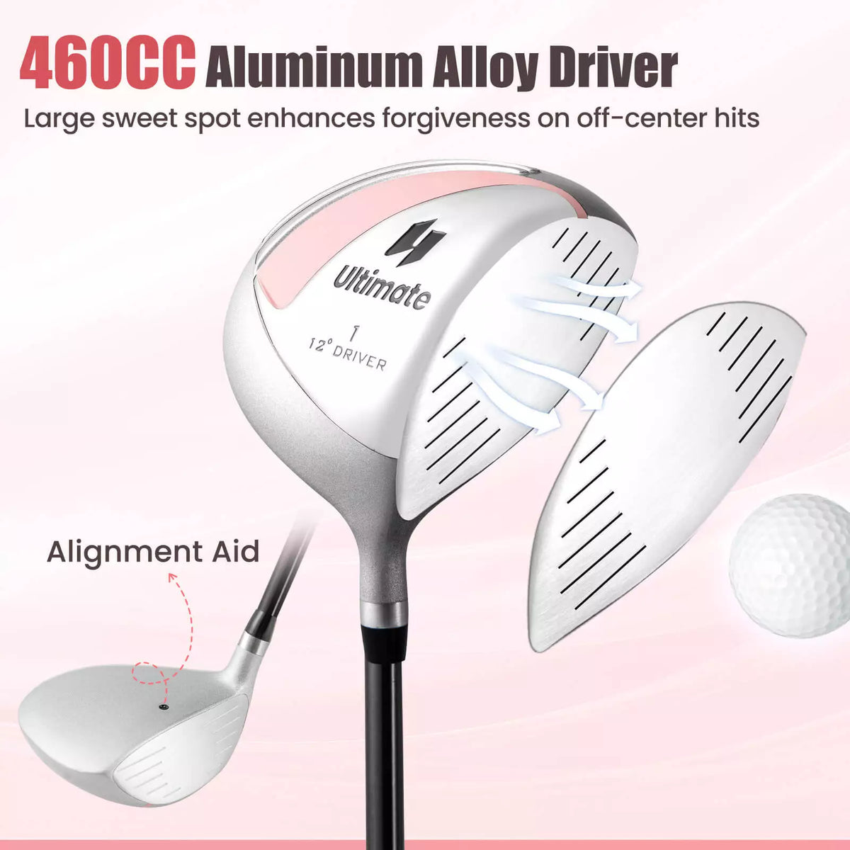 Women’s 10-Piece Golf Club Set with Stand Bag and Alloy Driver Pink