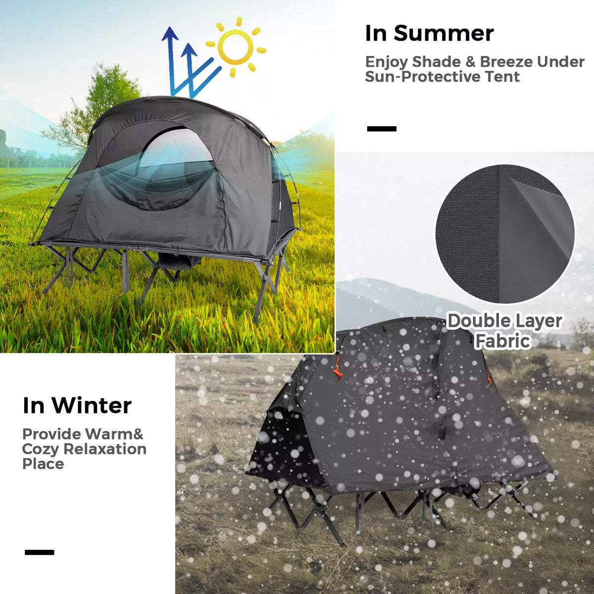2-Person Camping Tent Cot Set with Rain Cover Mattress & Carry Bag