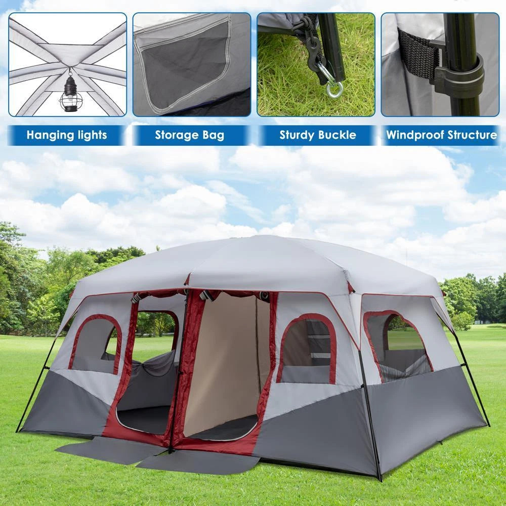 10-Person Waterproof 2-Room Camping Tent with Rainfly and Storage