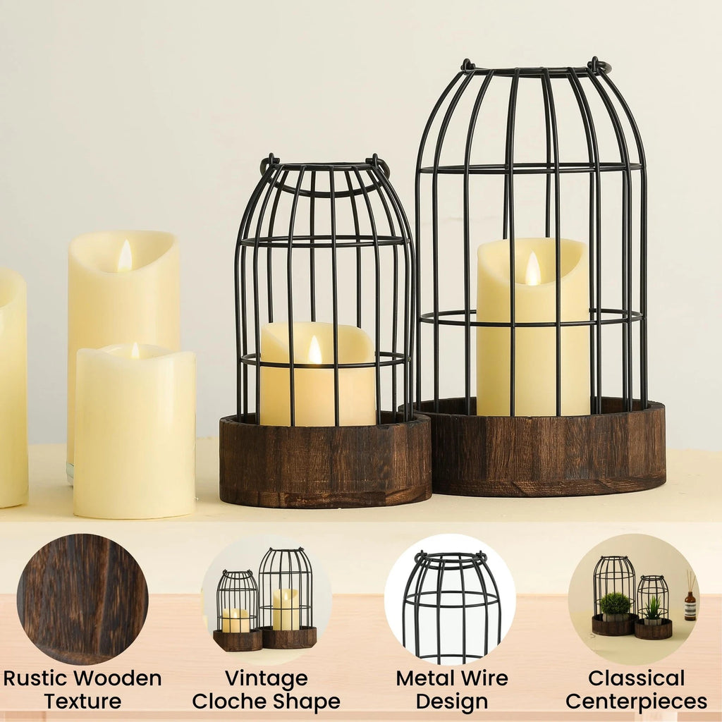 Rustic Farmhouse Candle Lantern Set of 2 for Table Decor
