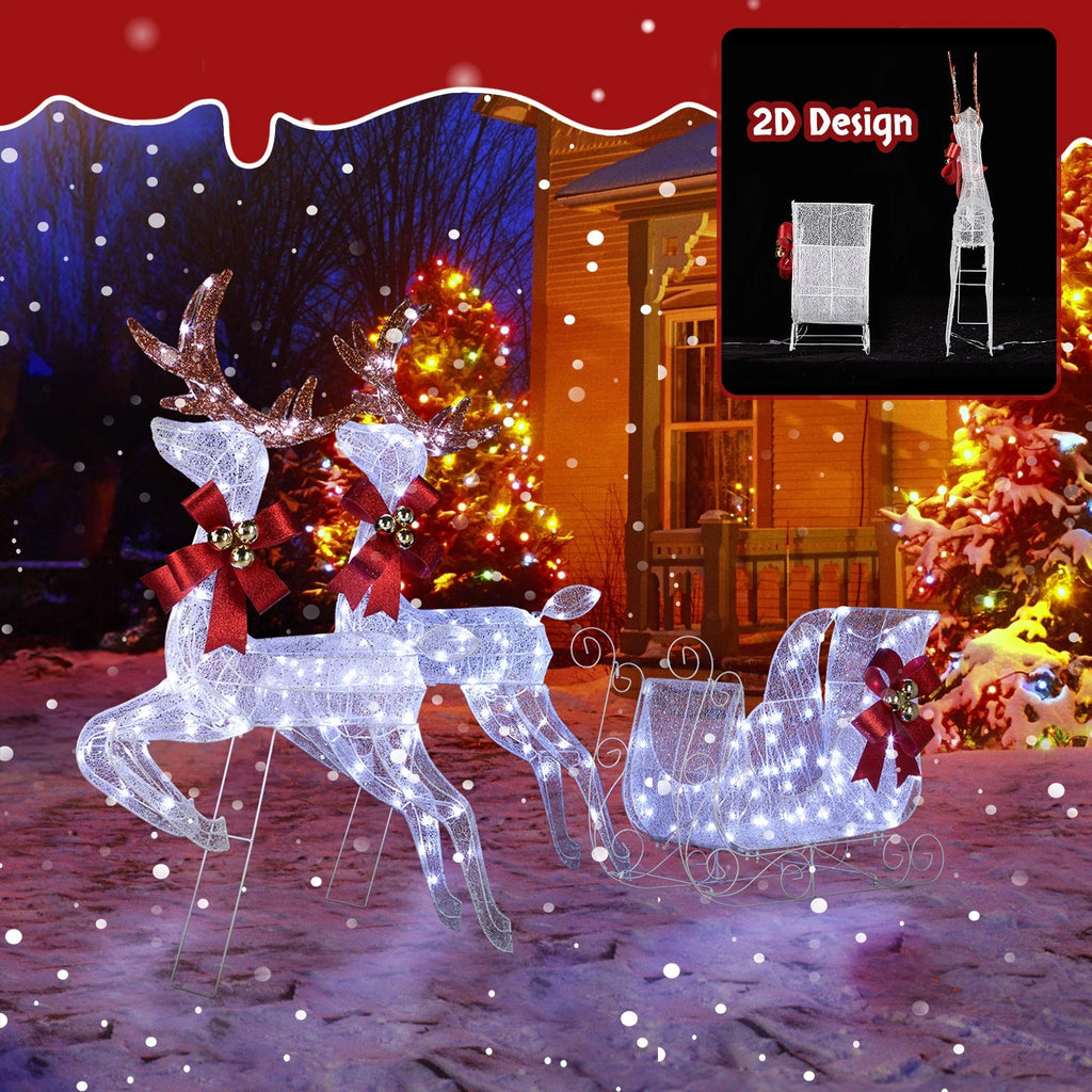 Lighted Christmas Reindeer and Sleigh Set with 270 LED Outdoor Display