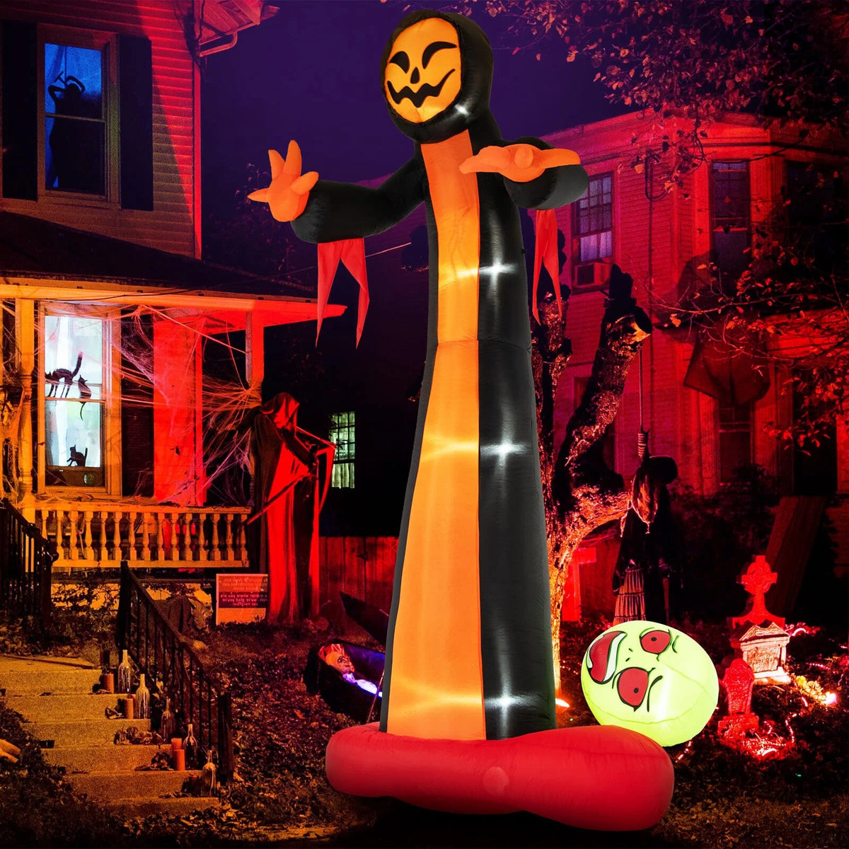 12FT Giant Grim Reaper Inflatable with Skull, LED Lights & Blower