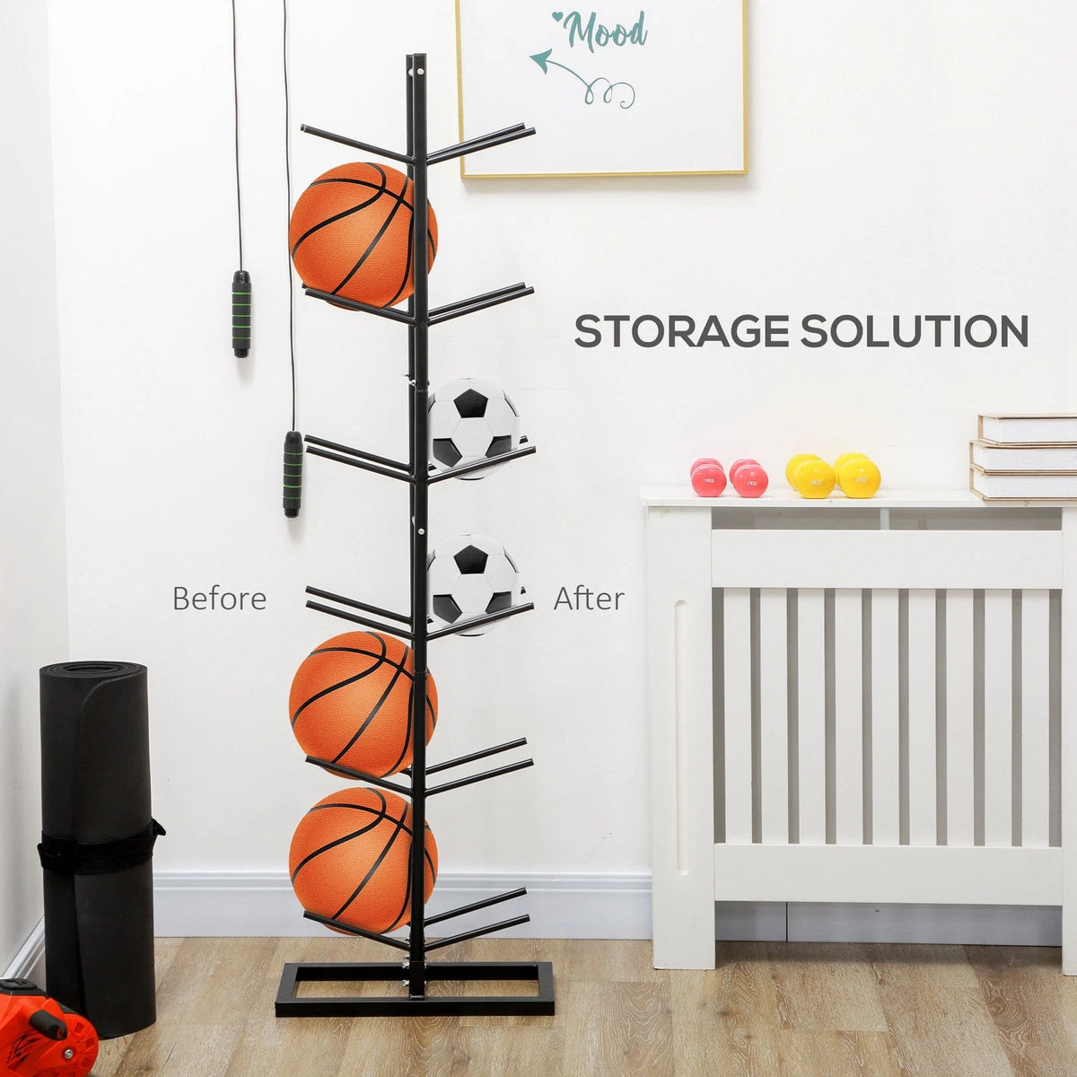 Steel Vertical Ball Storage Rack Holds 12 Sports Balls for Home or Gym Use
