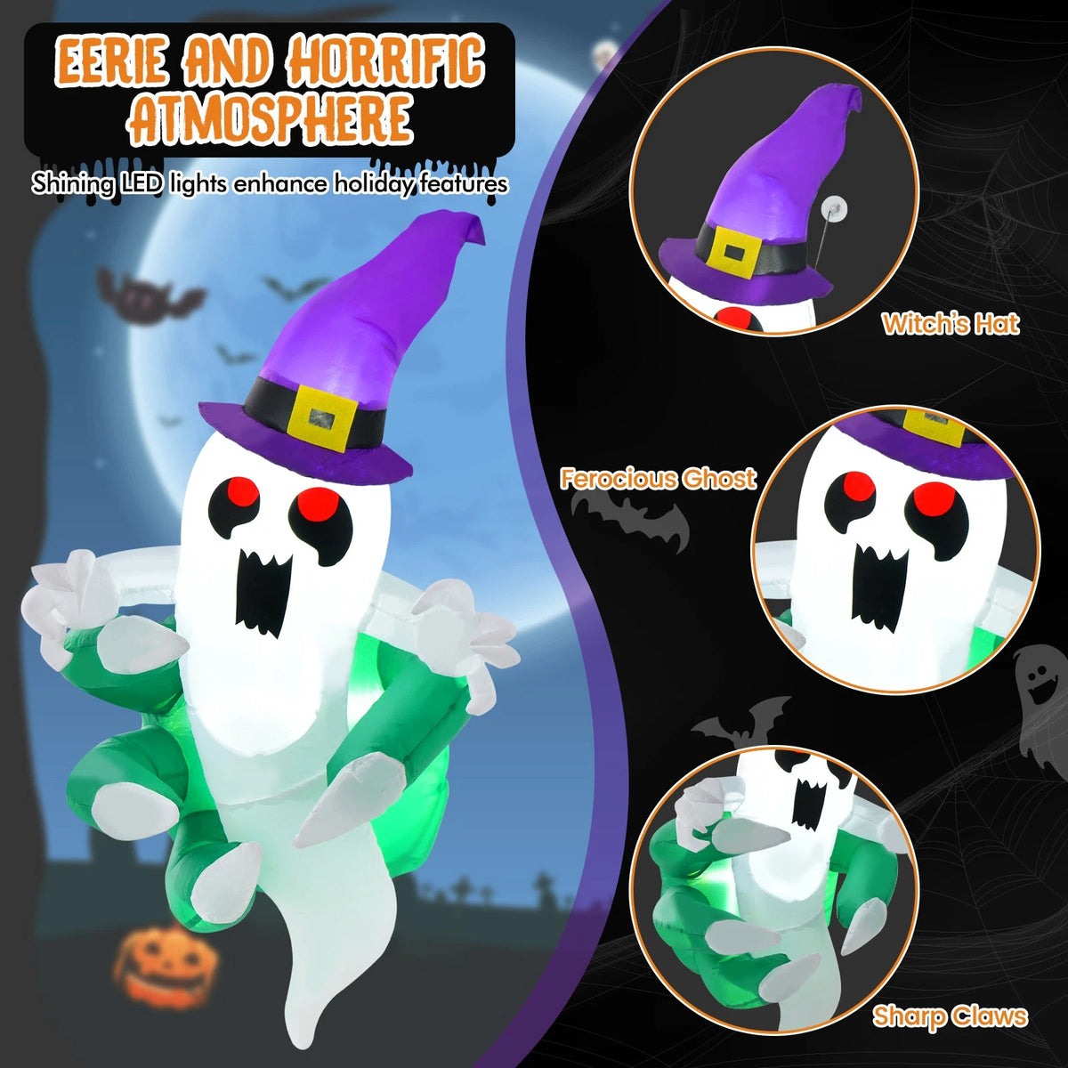 3.6FT Lighted Halloween Inflatable Ghost Window Decoration with LEDs