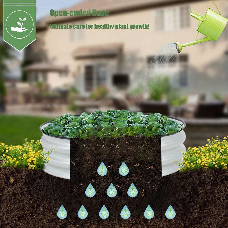 Set of 2 Round Metal Raised Garden Beds Heavy-Duty Planters