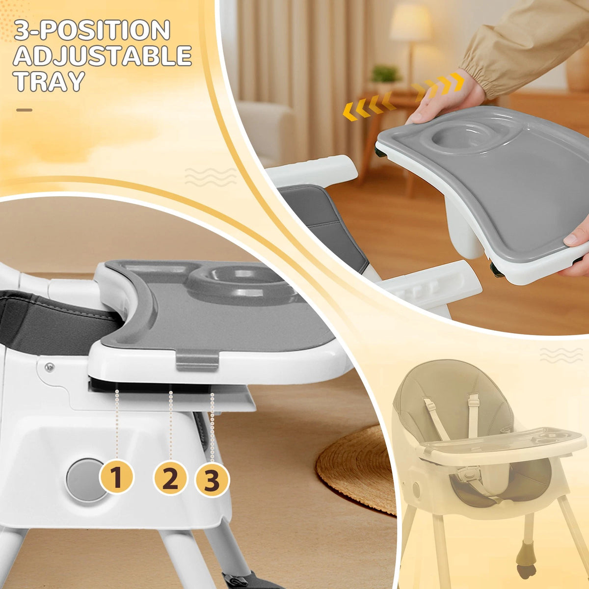 6-in-1 Convertible Baby High Chair with Tray Rocking Seat for Toddlers