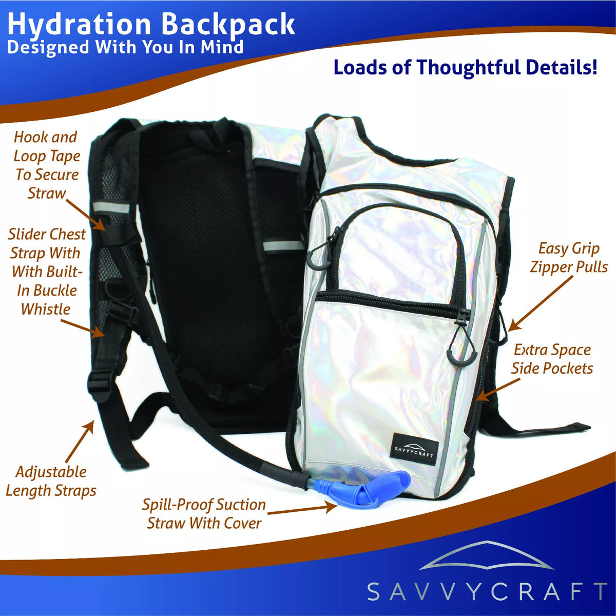 Holographic Insulated Hydration Backpack with 2L BPA-Free Water Bladder