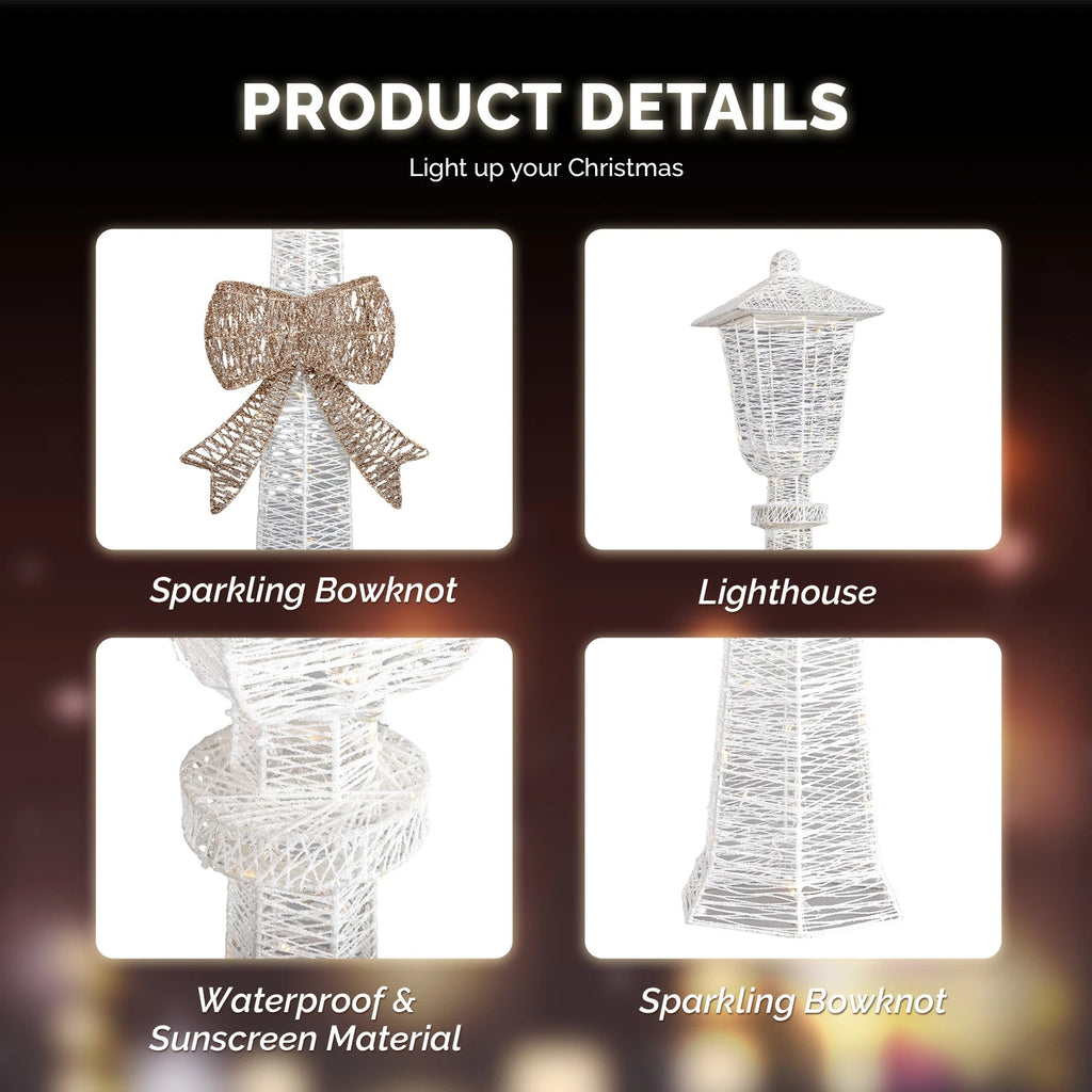 Lighted 5FT Christmas Lamp Post with Bowknot & Warm White LED Lights