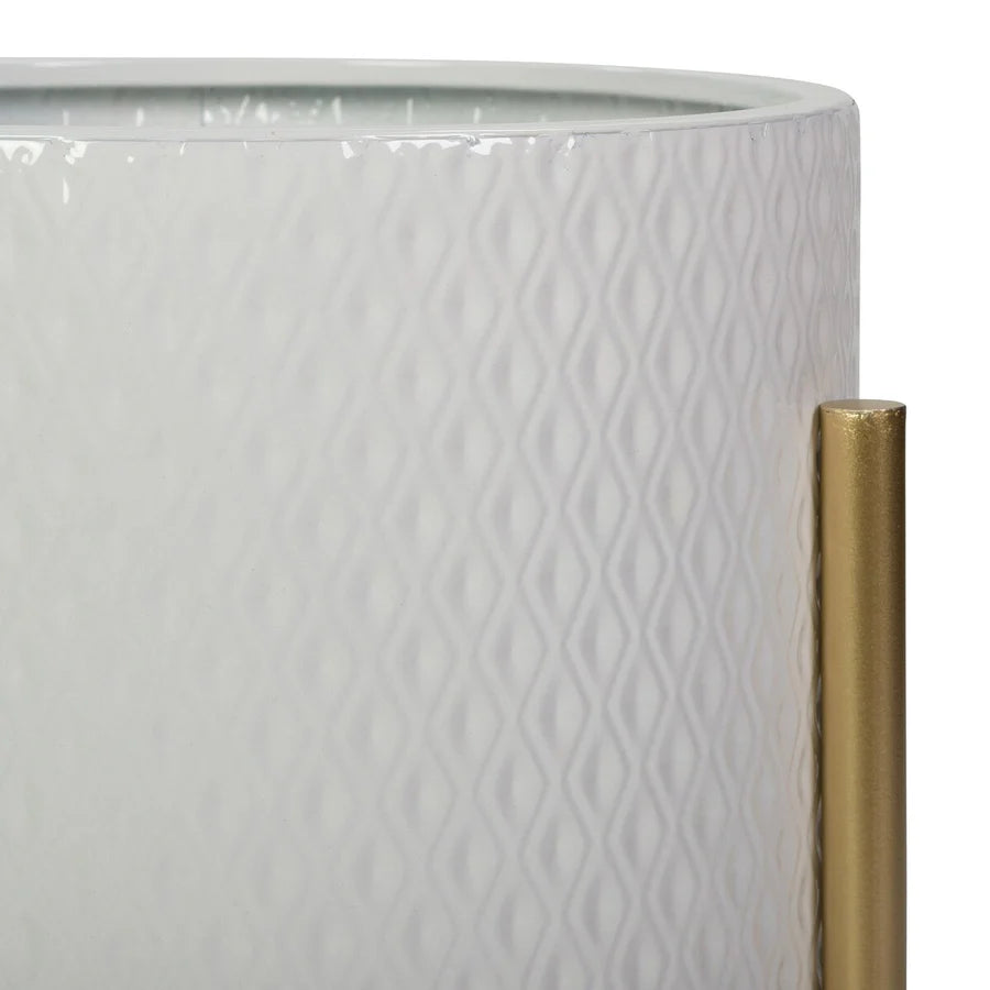 Set of 2 White Metal Planters with Gold Legs Modern Indoor Decor