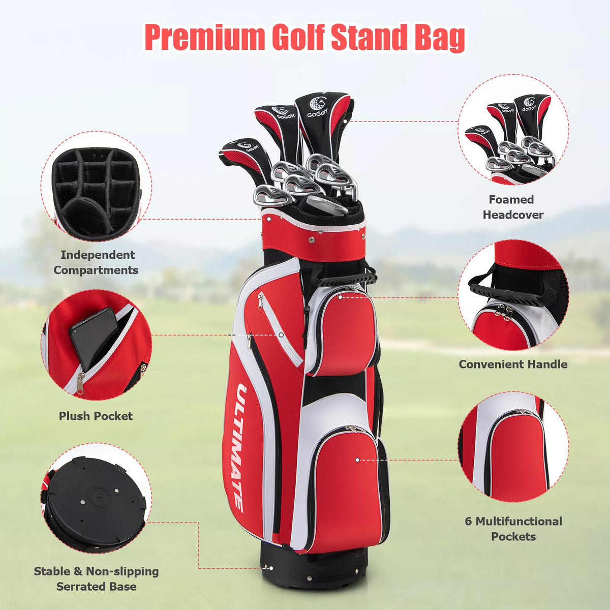 10-Piece Red Women’s Golf Club Set with Bag, Driver & Hybrid Clubs