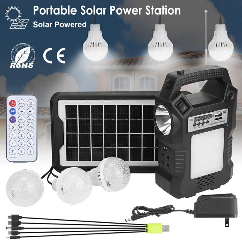 Solar Generator Kit Portable Power Station with Lights, USB & Radio