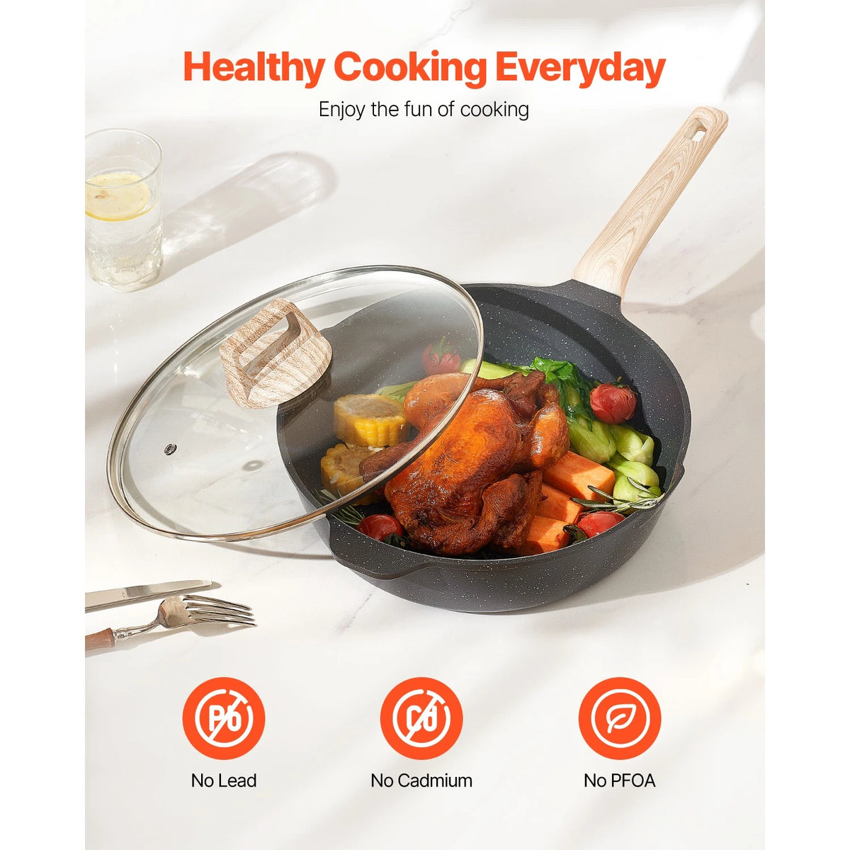 17-Piece Granite Nonstick Pots and Pans Set with Lids for All Stovetops