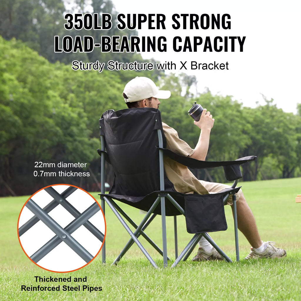 Foldable Outdoor Camping Chair with Storage Pockets and Cup Holder