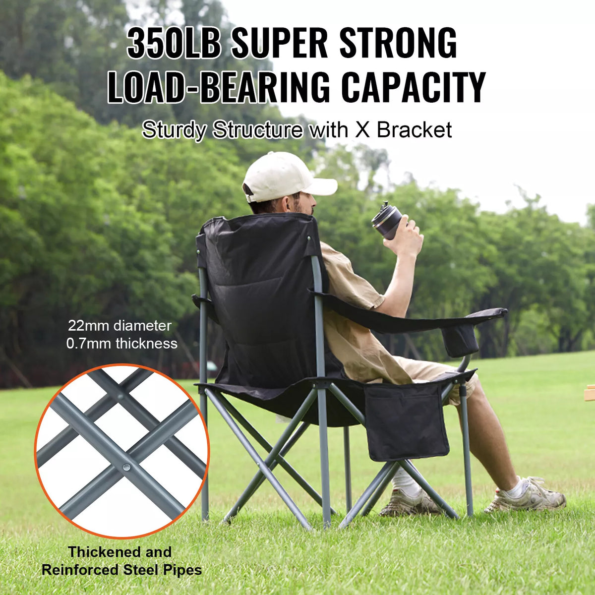 Foldable Outdoor Camping Chair with Storage Pockets and Cup Holder