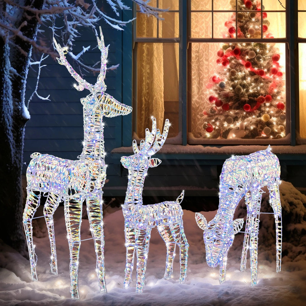 Lighted Iridescent 3-Piece Reindeer Family Set for Indoor Outdoor Christmas