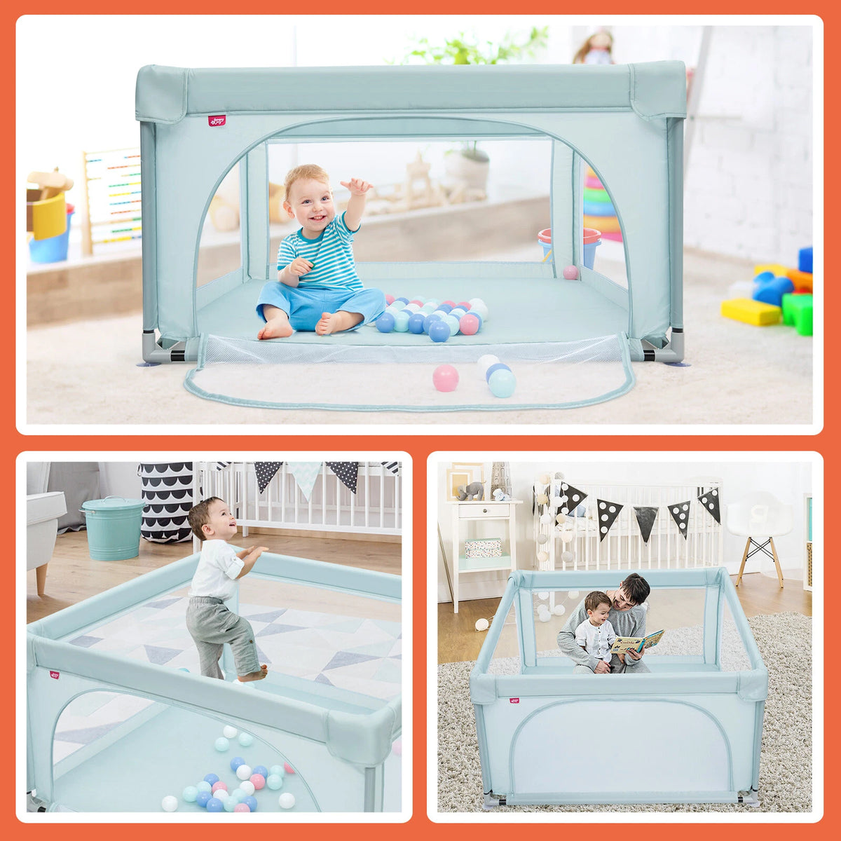 Blue Baby Playpen with Mesh Panels and 50 Ocean Balls Included