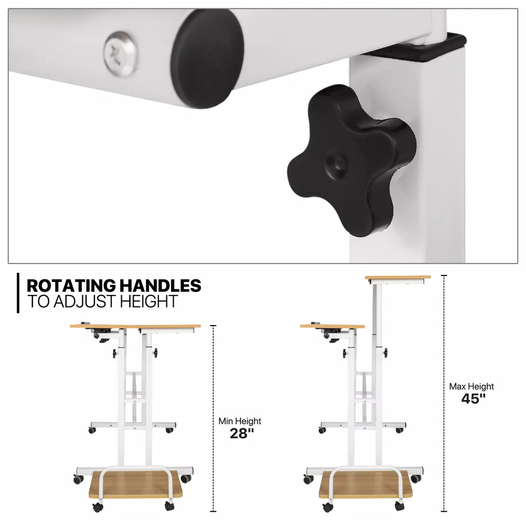 Rolling Adjustable Height Laptop Desk with CPU Stand Modern Workstation