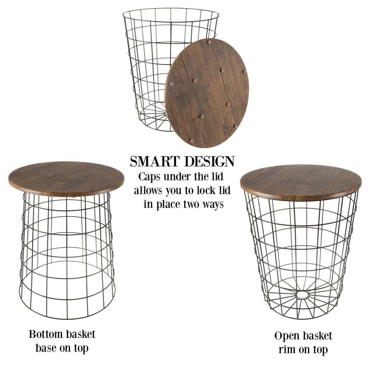 Modern 2-Piece Nesting End Tables with Hidden Storage Baskets for Living Room