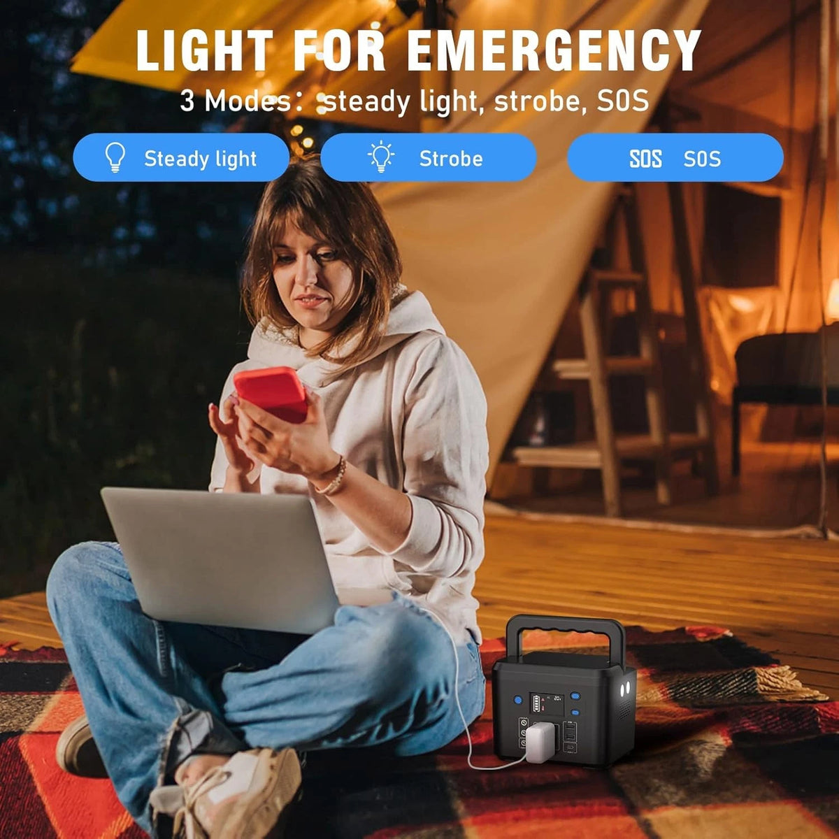 Portable 200W Power Station with Solar Charging, AC/DC & USB Ports
