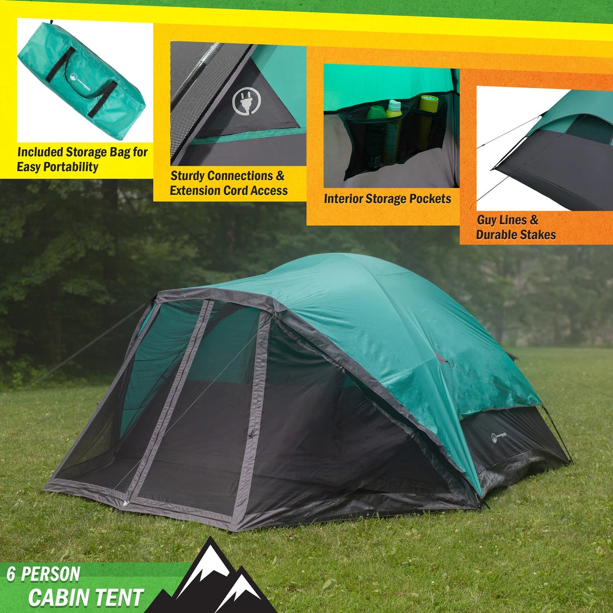 6-Person Cabin Tent with Screen Room Family Outdoor Camping