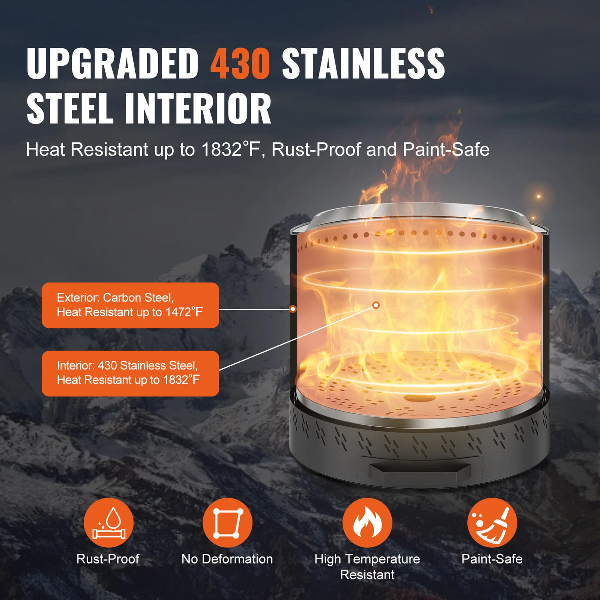 15.8 Inch Smokeless Fire Pit Stainless Steel Wood Burning Outdoor