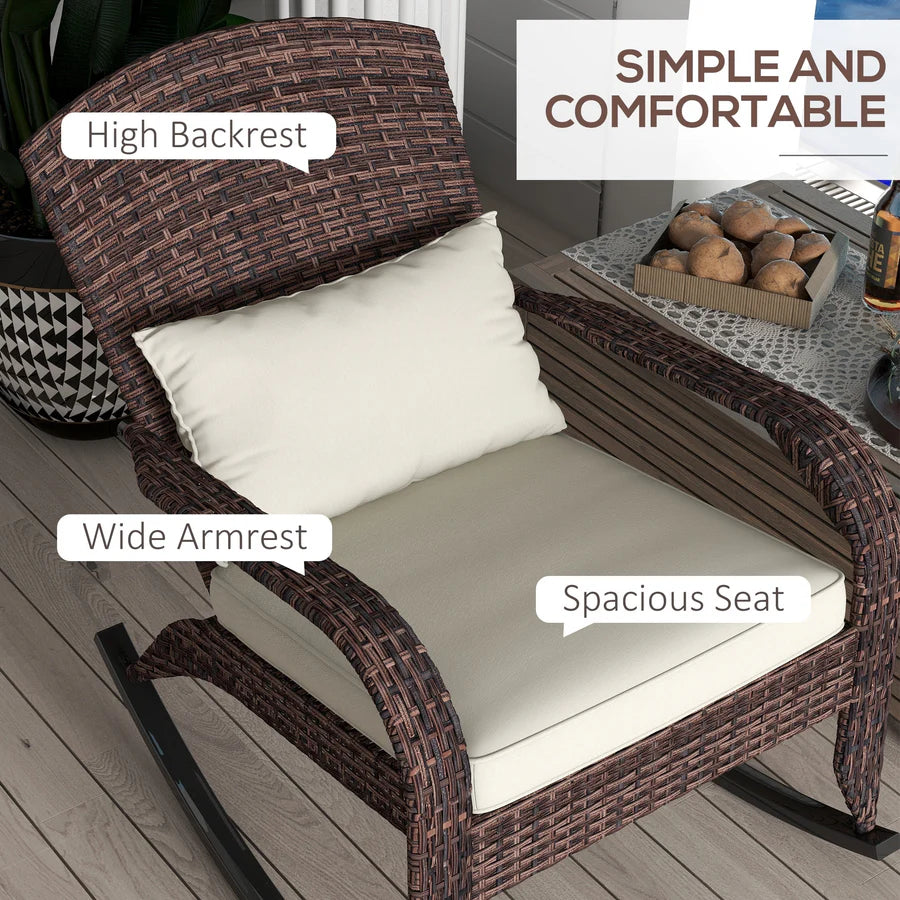 Patio Wicker Adirondack Rocking Chair Rattan Lounge Rocker w/ Cushion