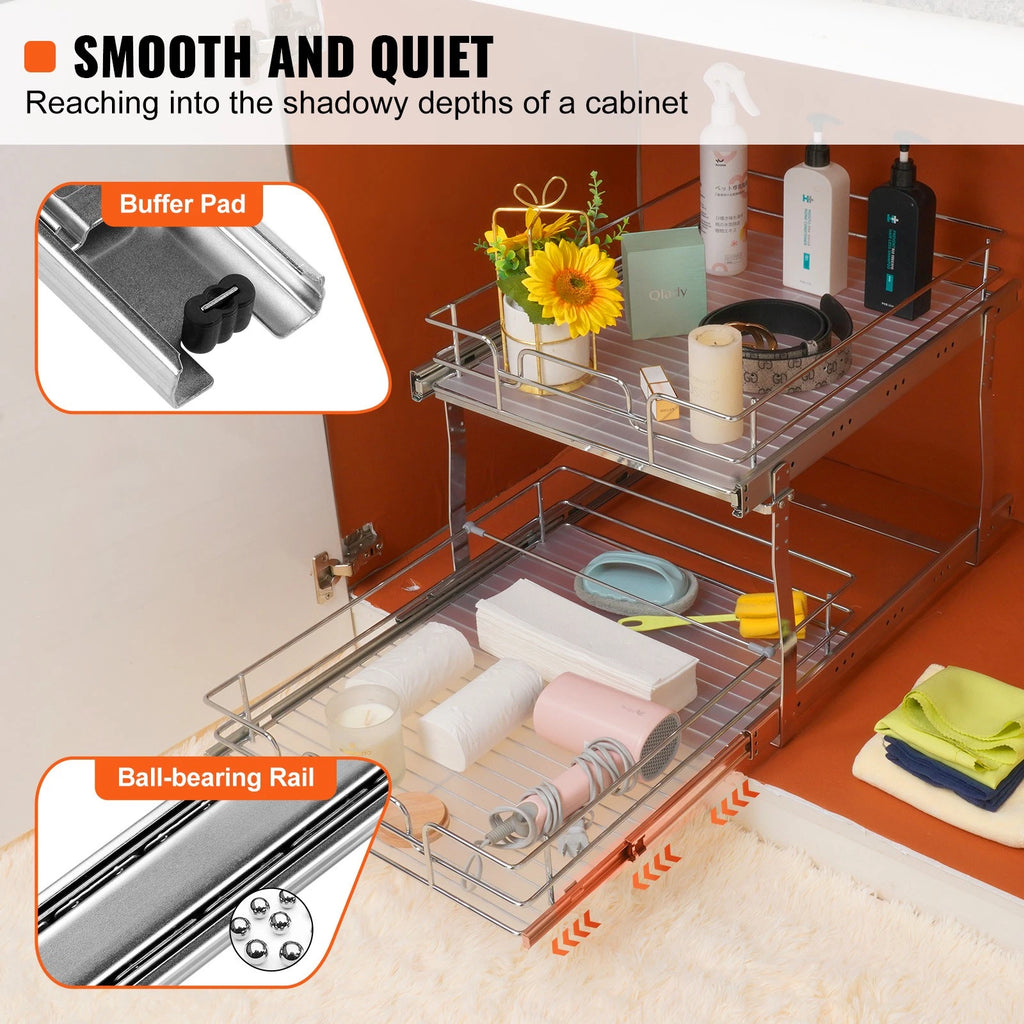 Pull-Out 2-Tier Under Sink Cabinet Organizer with Steel Wire Baskets