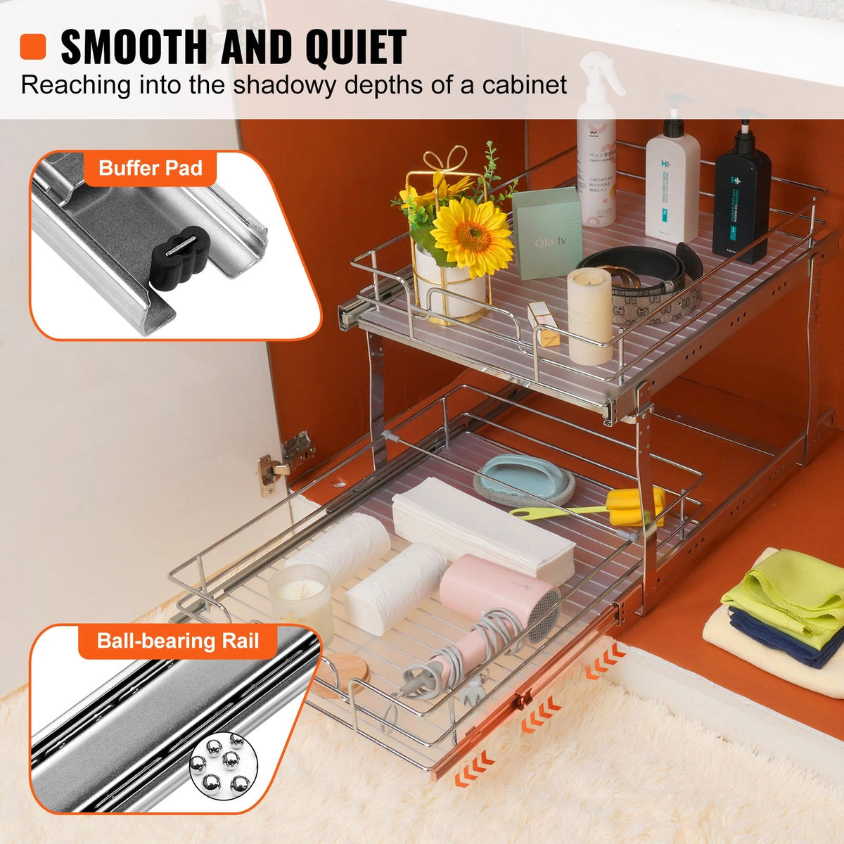 Pull-Out 2-Tier Under Sink Cabinet Organizer with Steel Wire Baskets