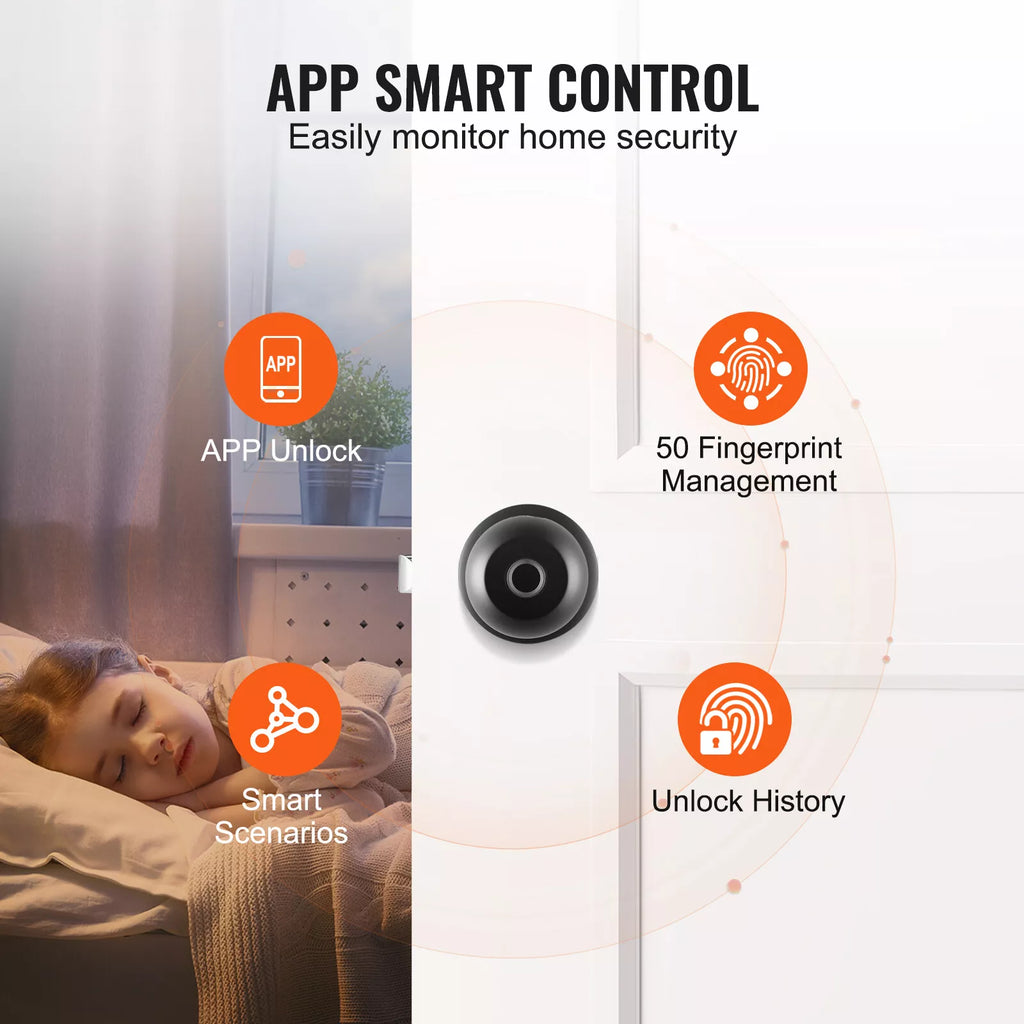 Keyless Smart Door Knob with Fingerprint, Bluetooth App, and Auto Lock