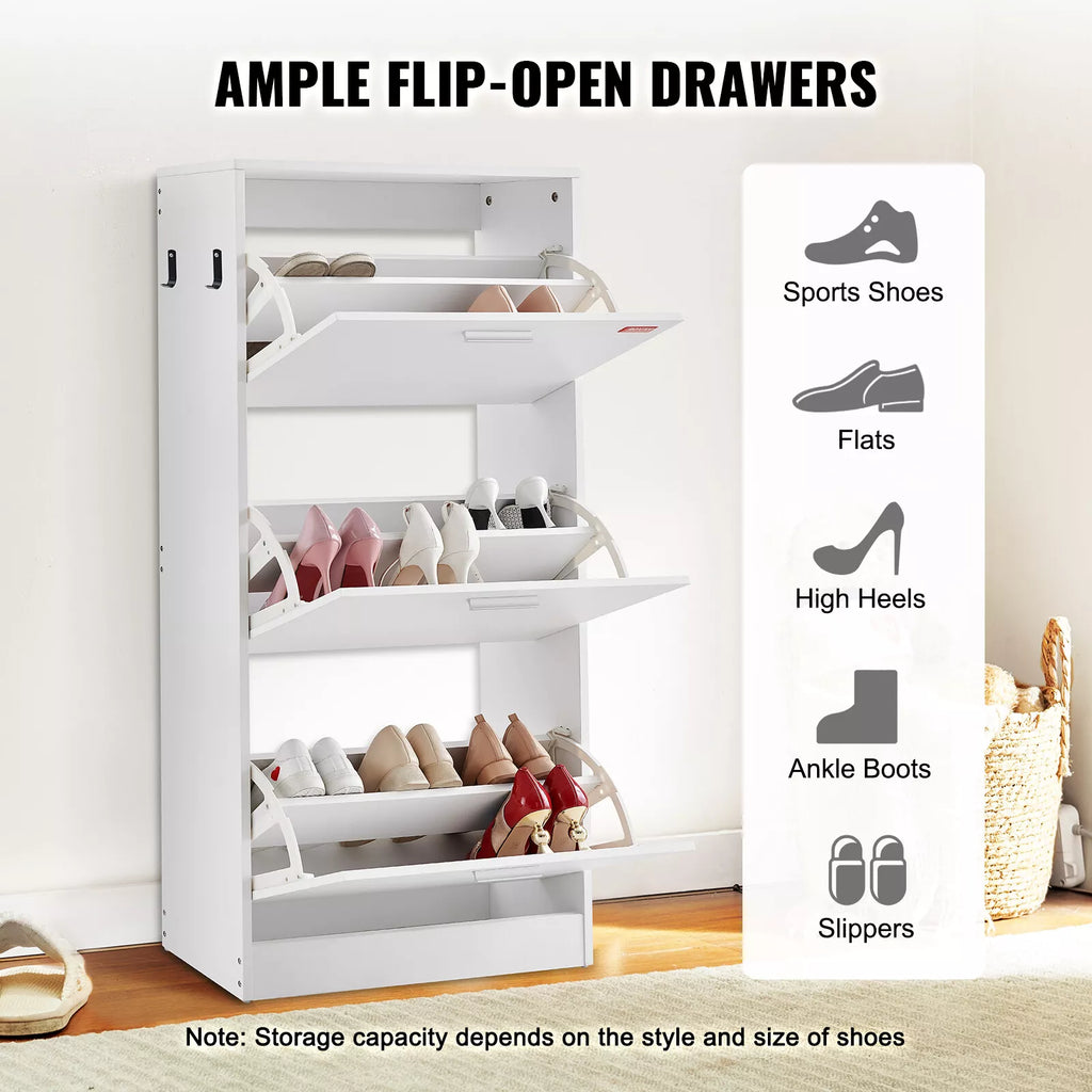 3-Drawer Shoe Cabinet Flip Drawers Storage White