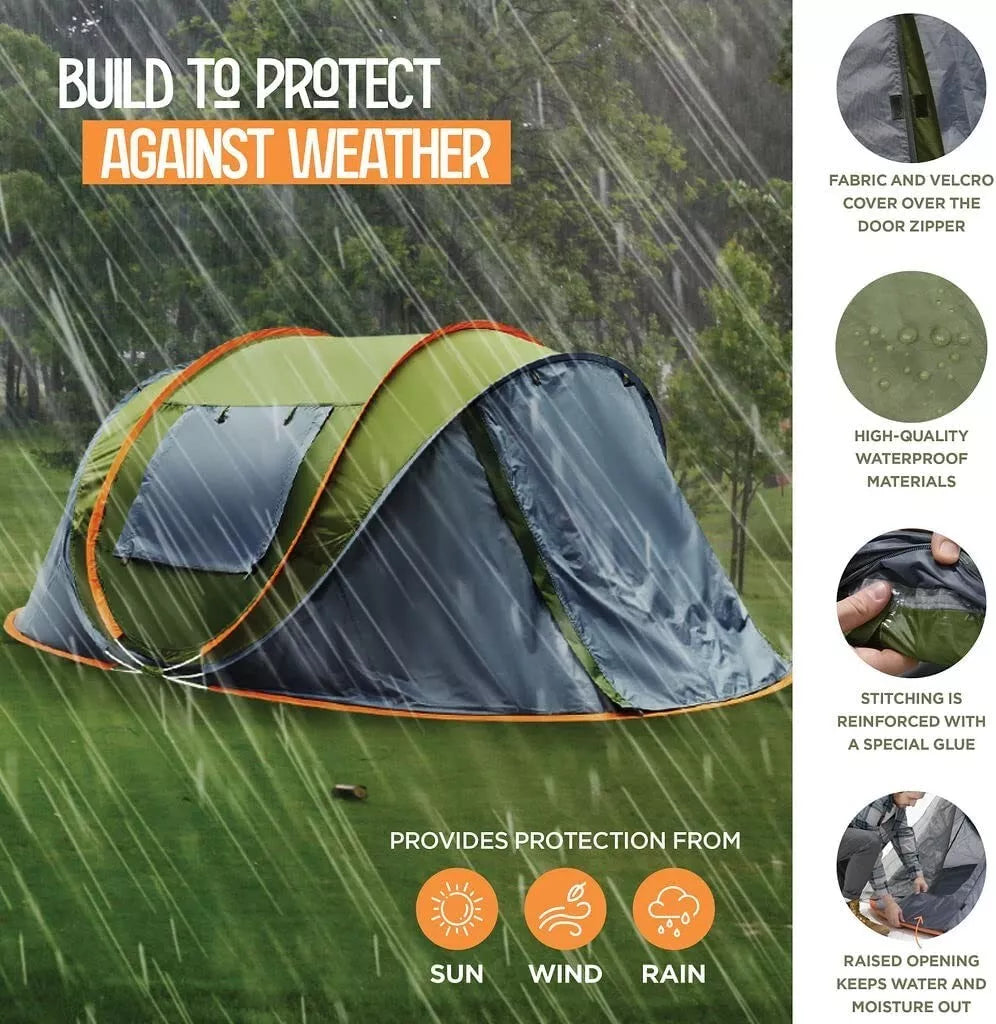 4-Person Waterproof Pop-Up Tent with UV Protection and 2 Doors