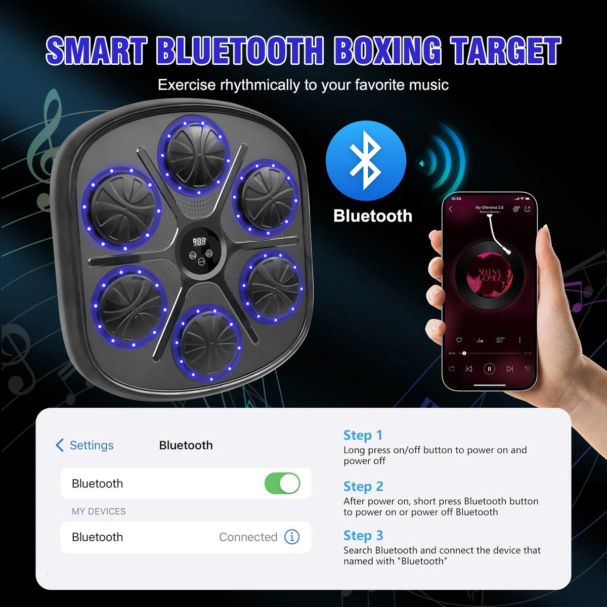 Smart Music Boxing Machine with LED Lights, Bluetooth & Gloves 2025