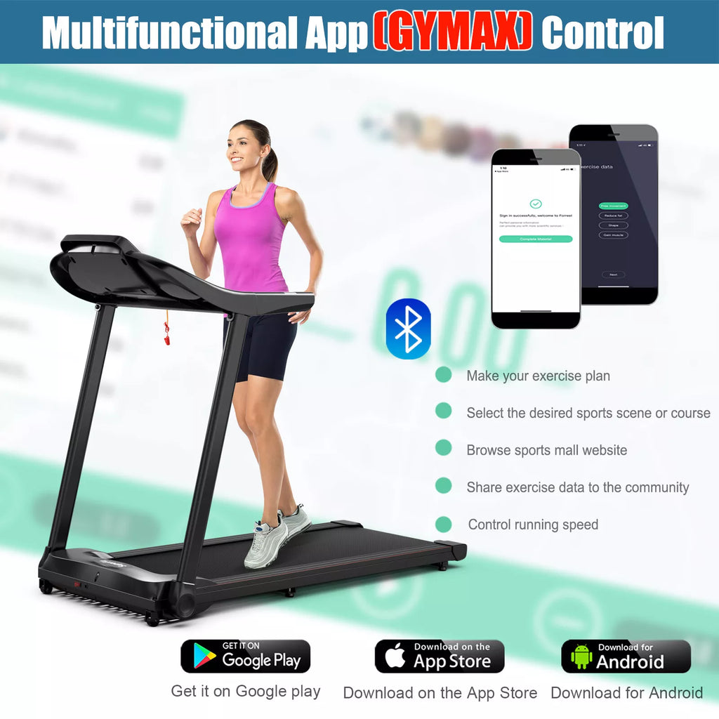 Compact 2.25HP Electric Folding Treadmill with APP LED Display