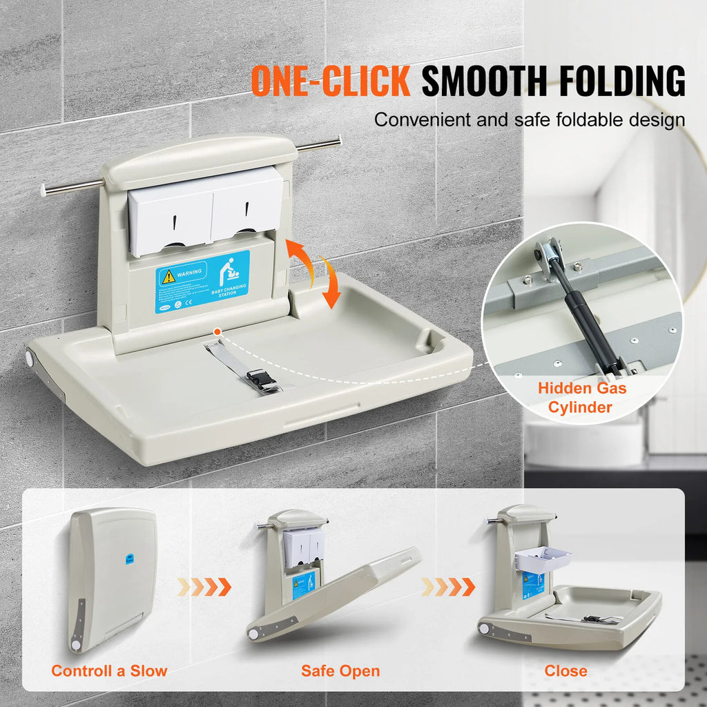 Foldable Wall-Mounted Baby Changing Table with Safety Strap