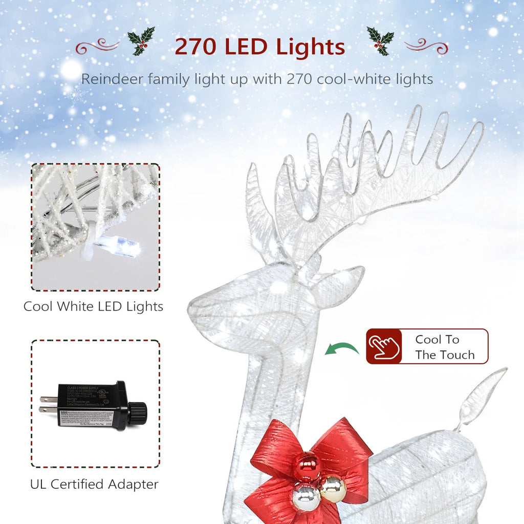 Lighted White Reindeer Family Set for Outdoor & Indoor Christmas Display