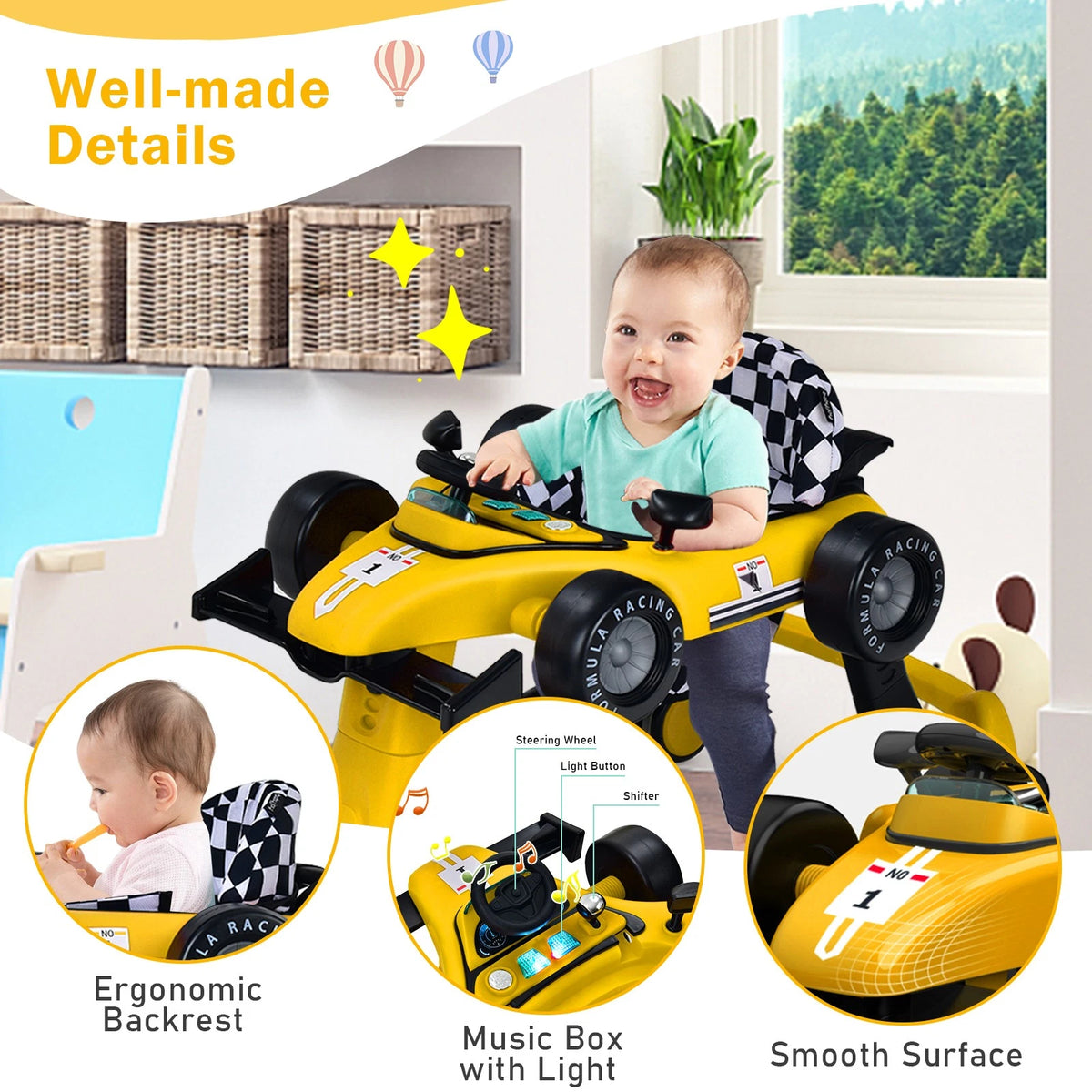 4-in-1 Baby Walker with Adjustable Height Push Car & Activity Modes