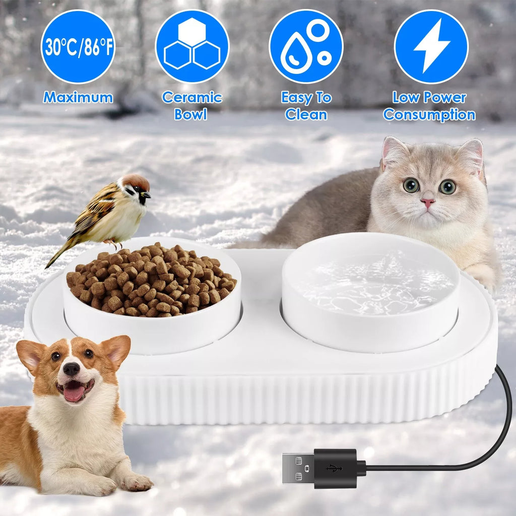 USB Heated Water & Food Bowl for Pets Dual Ceramic 350ML Capacity