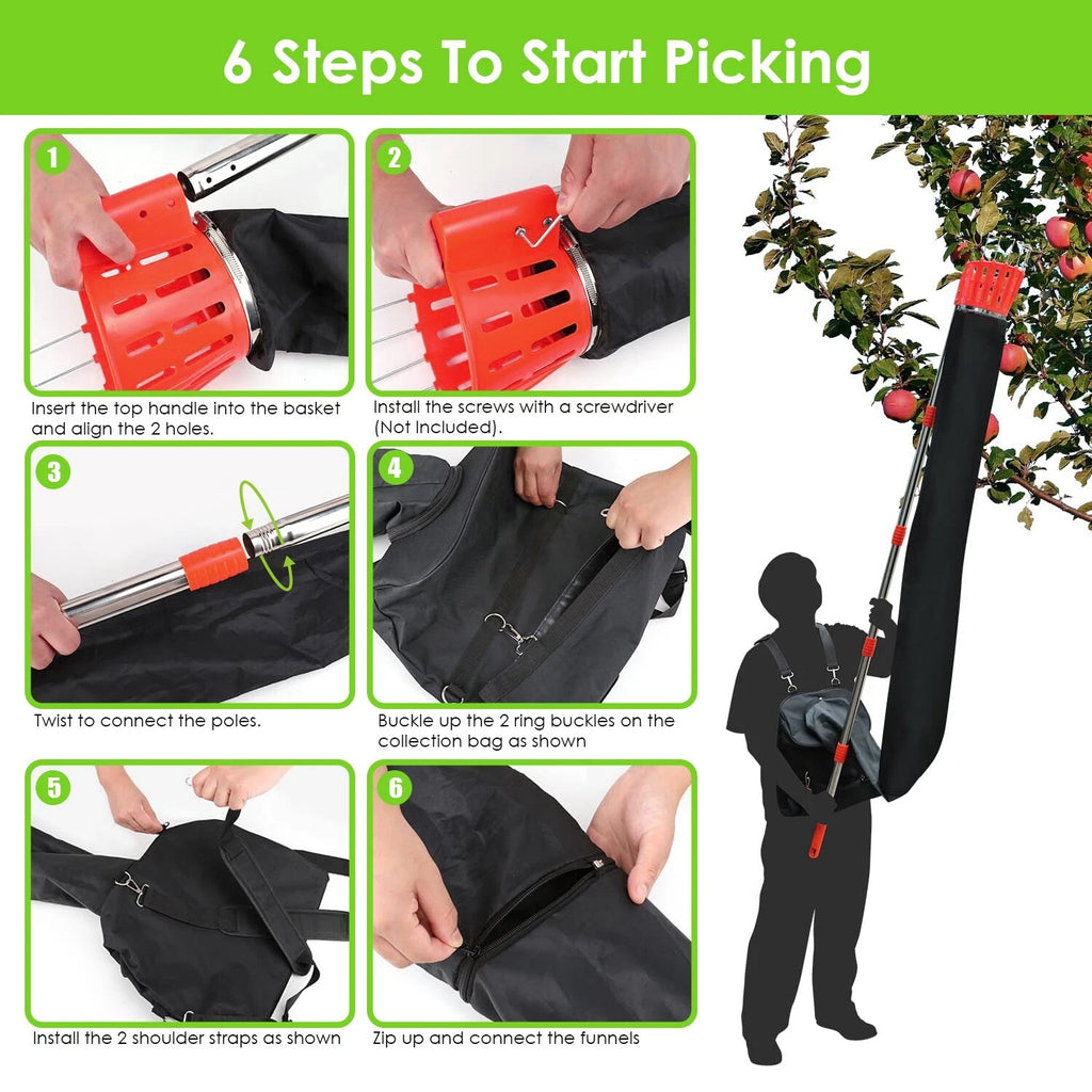 Extendable Fruit Picker Pole 13.43FT with Harvest Bag Kit Tool