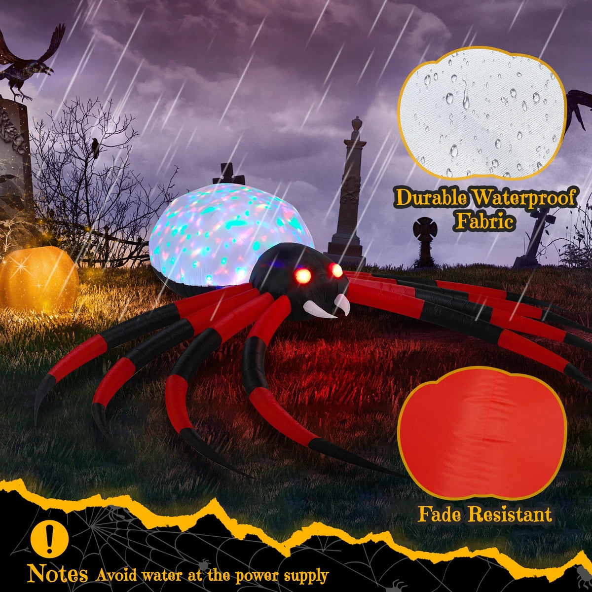 11.8ft Inflatable Halloween Spider with Rotating LED Lights Outdoor Decor