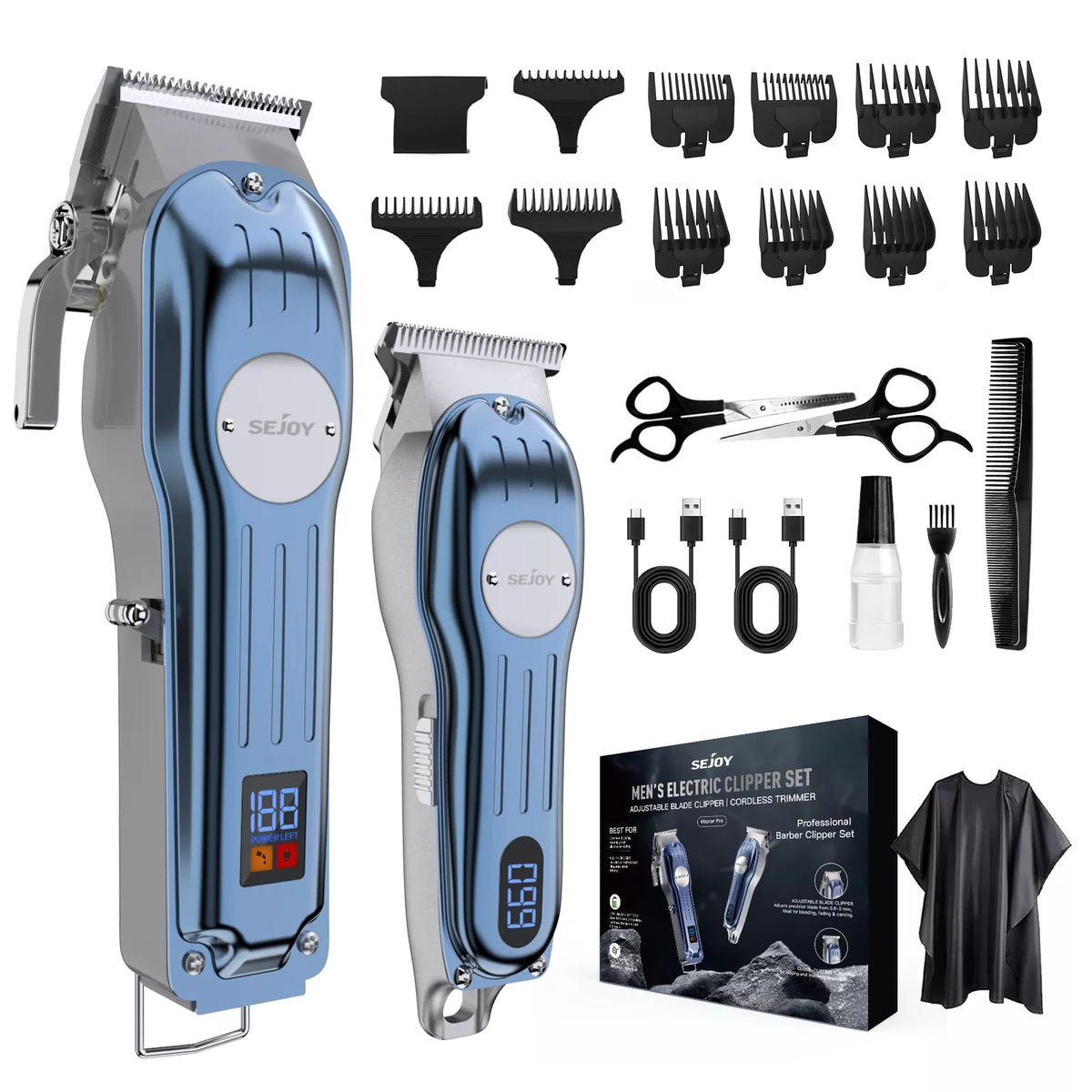 Cordless Hair Clippers & Trimmer Kit LED Display & Accessories