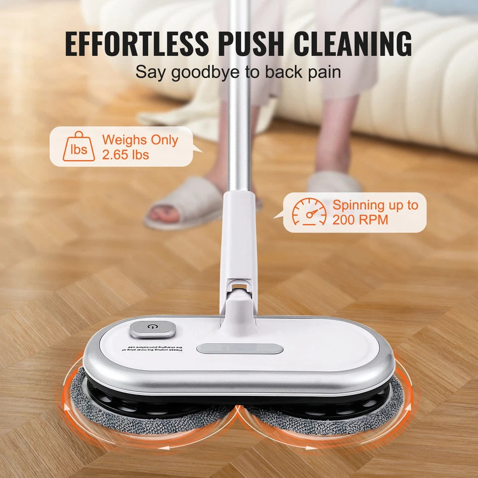 Cordless Dual-Head Electric Spin Mop with Adjustable Handle White
